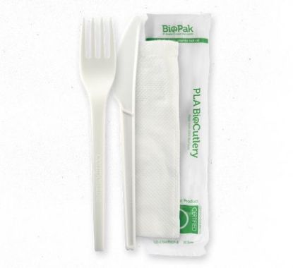 Picture of 100% Bioplastic Knife, Fork and Napkin Combo set