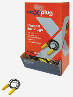 Picture of Earplugs -disposable- MaxiSafe popular shape -Class 5 CORDED 