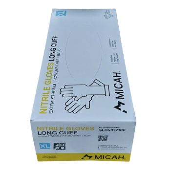 Picture of Gloves Nitrile, Powder Free Long Cuff Extra Strong Blue - Micah